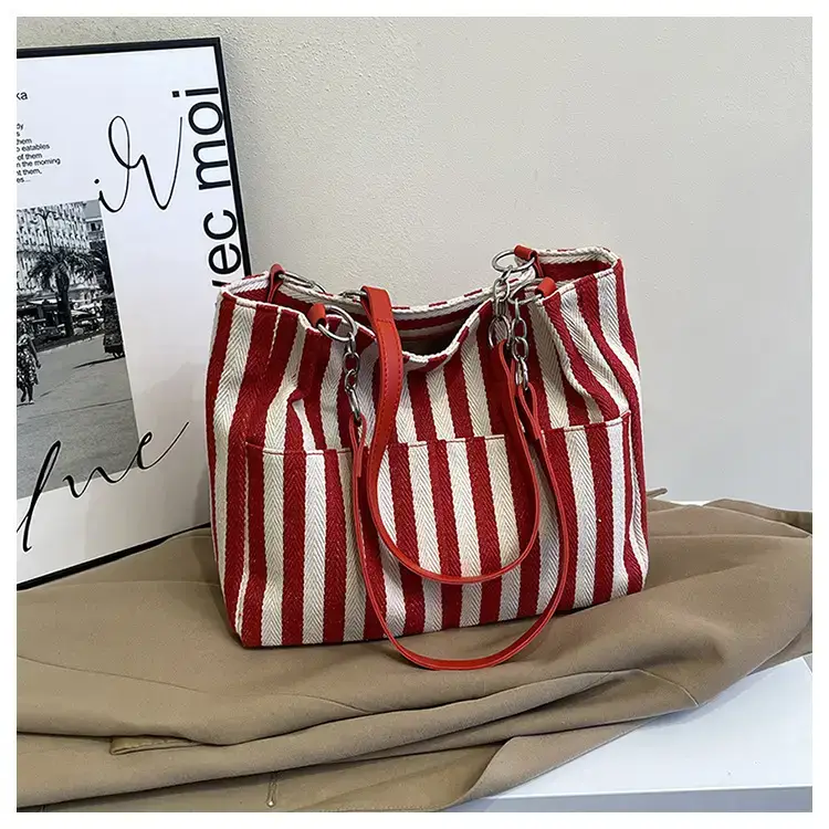 Cross-Border Korean Large Striped Tote Bag