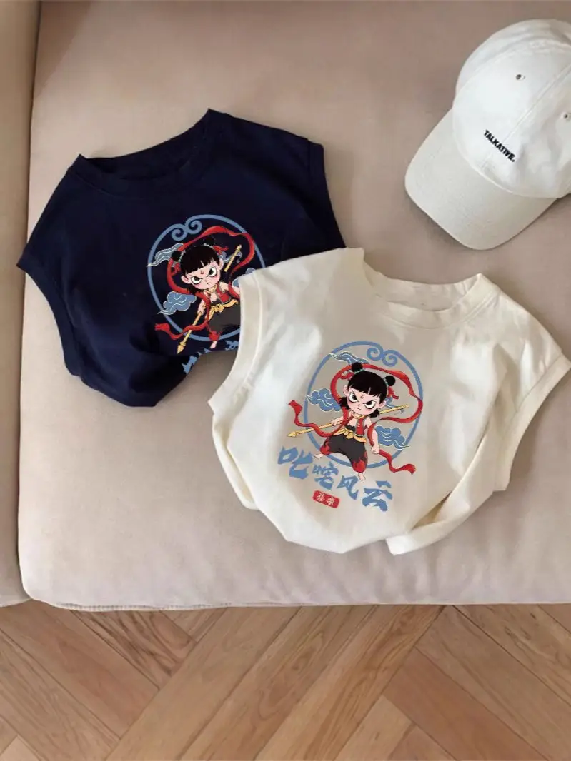 Nezha Cartoon T-Shirt for Girls Boys Cotton Short Sleeve - Image 7