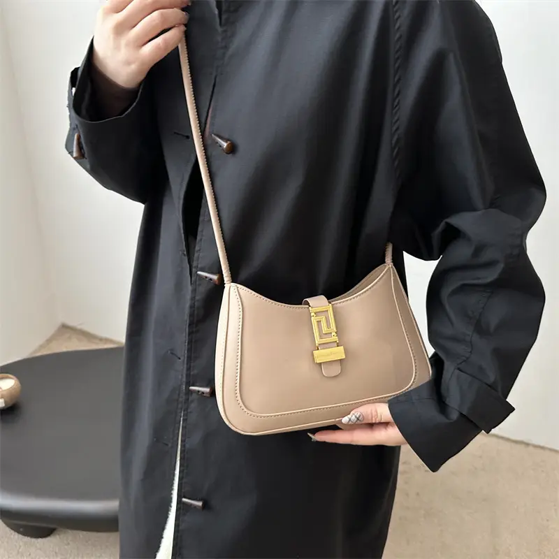 Women's Beige Crossbody Bag with Gold Clasp