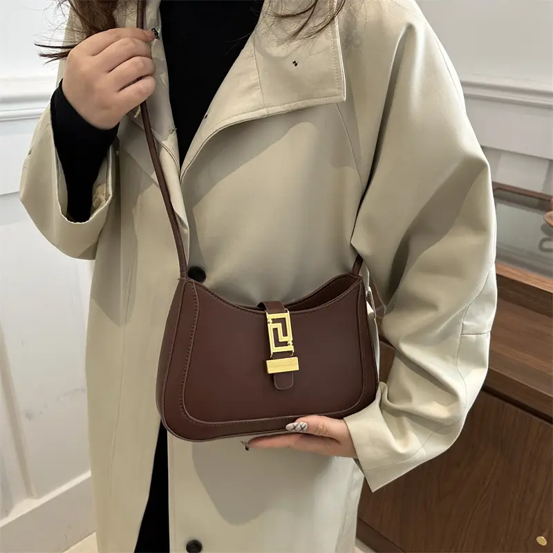 Women's Beige Crossbody Bag with Gold Clasp