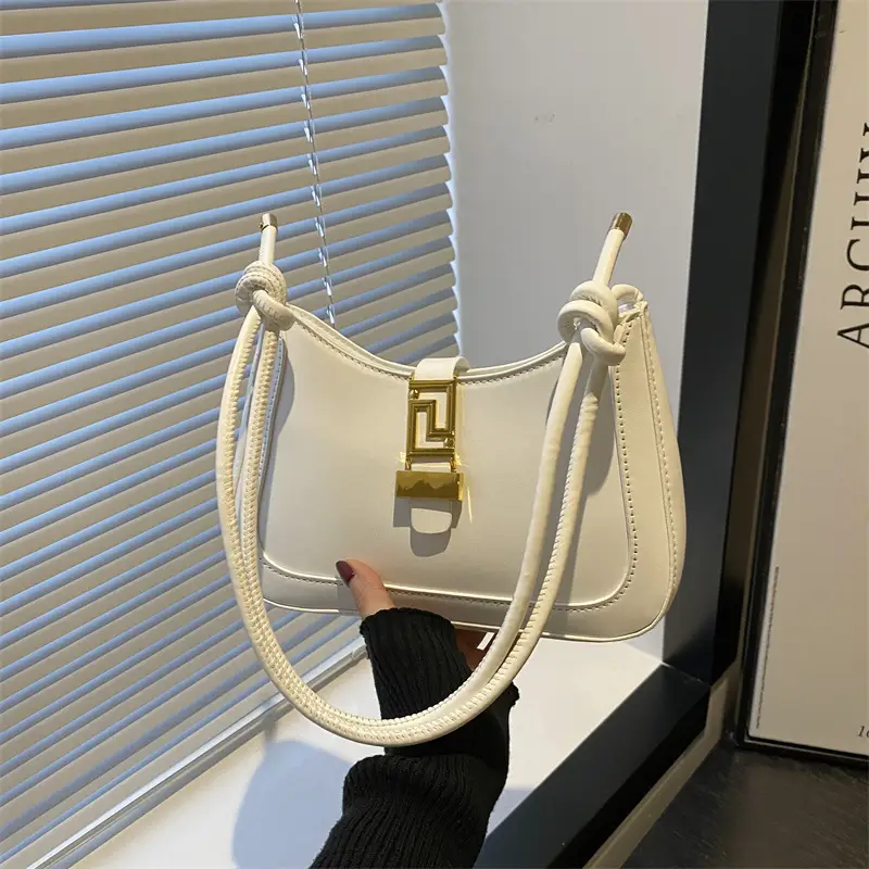 Women's Beige Crossbody Bag with Gold Clasp