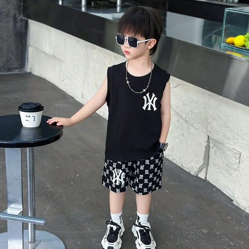 Boys Summer Vest Sleeveless White Black Korean Style