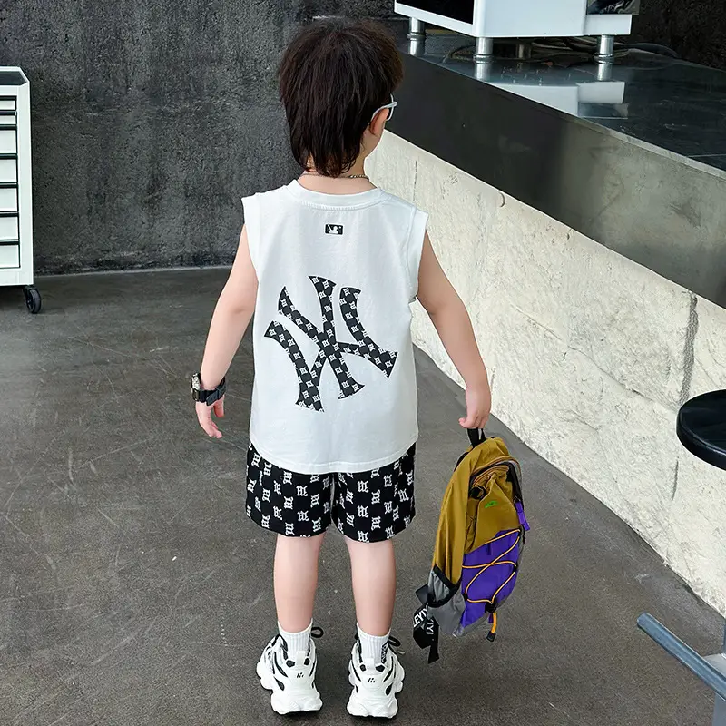 Boys Summer Vest Sleeveless White Black Korean Style