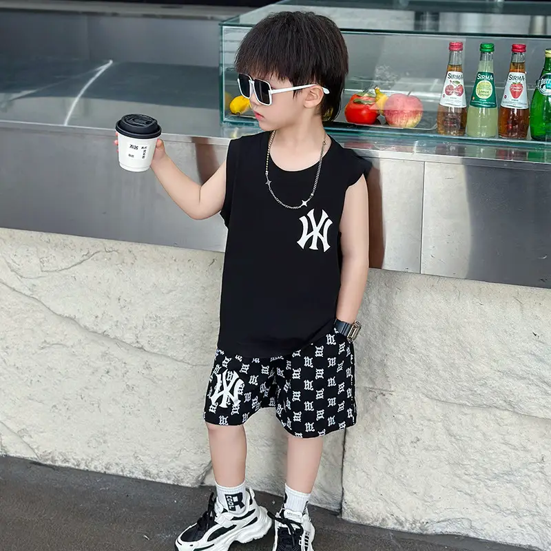 Boys Summer Vest Sleeveless White Black Korean Style