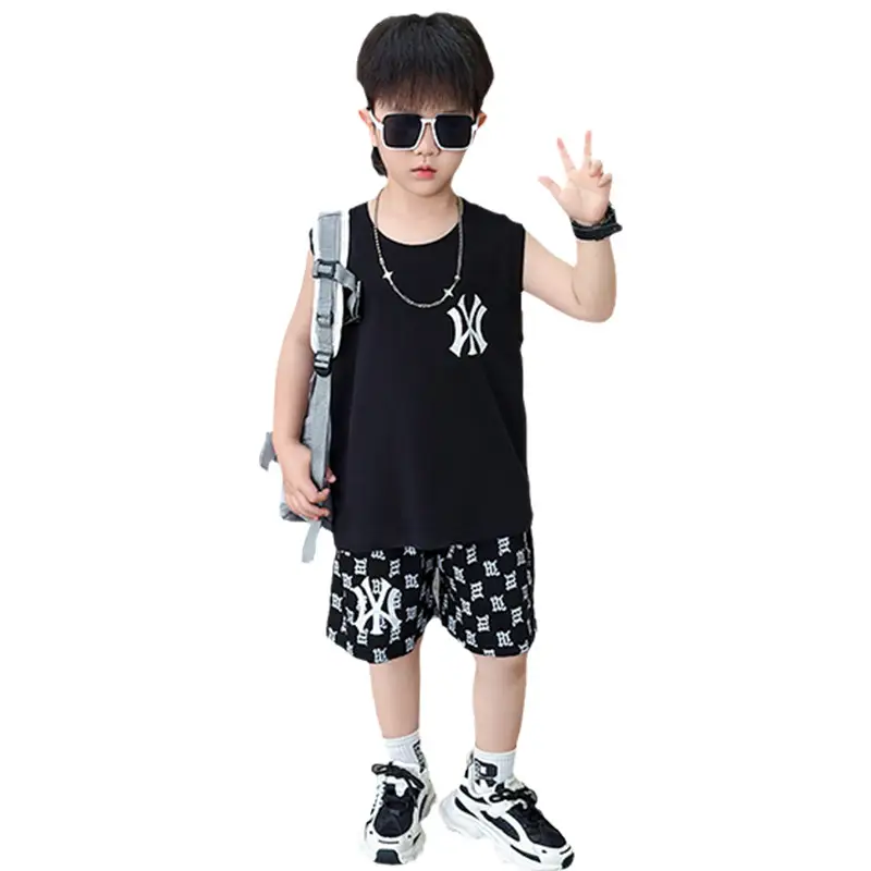 Boys Summer Vest Sleeveless White Black Korean Style
