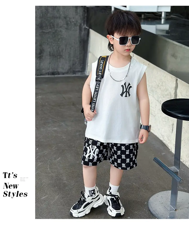 Boys Summer Vest Sleeveless White Black Korean Style — feature 10