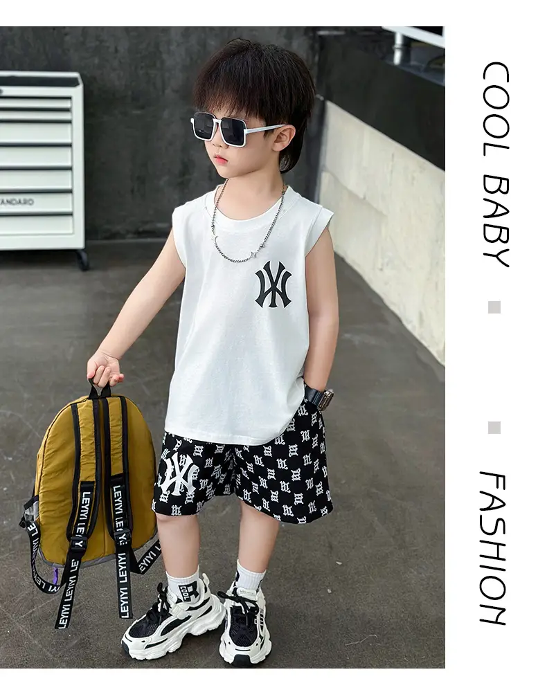 Boys Summer Vest Sleeveless White Black Korean Style — feature 11