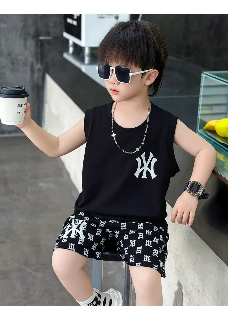 Boys Summer Vest Sleeveless White Black Korean Style — feature 12