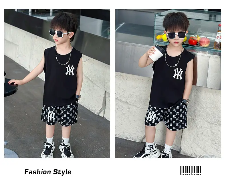 Boys Summer Vest Sleeveless White Black Korean Style — feature 13