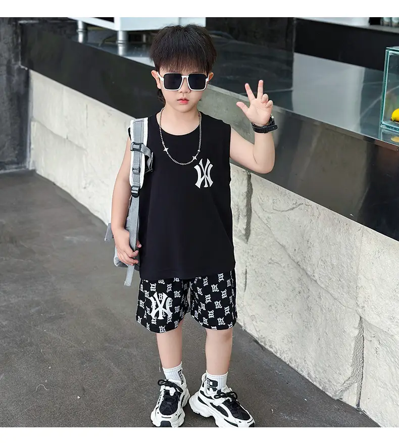 Boys Summer Vest Sleeveless White Black Korean Style — feature 14