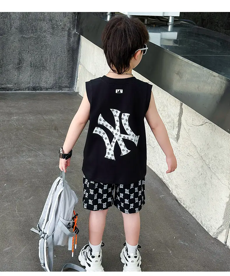 Boys Summer Vest Sleeveless White Black Korean Style — feature 15
