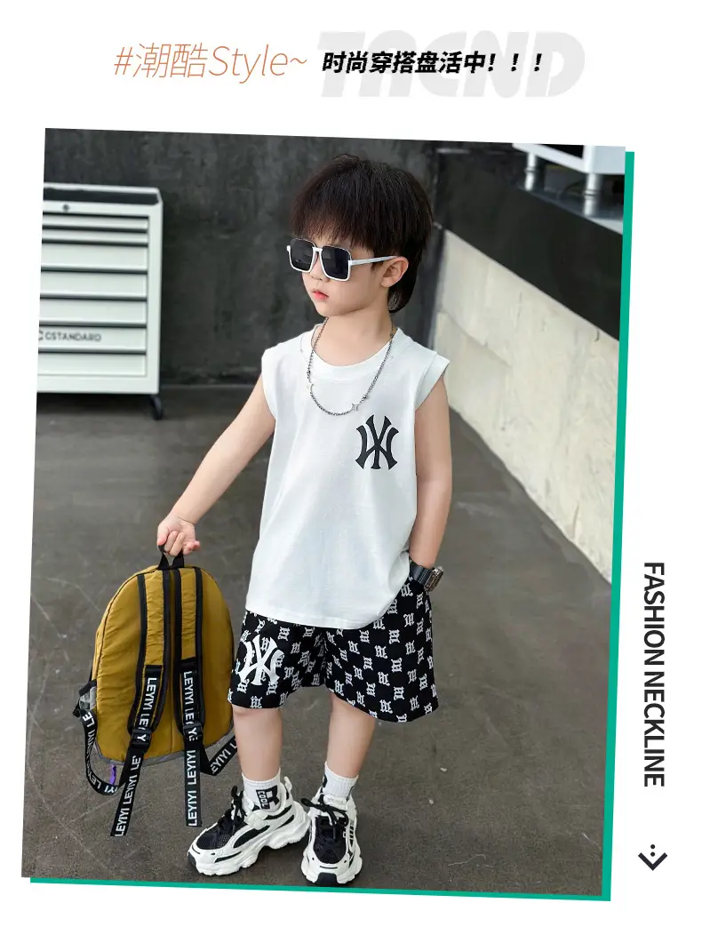 Boys Summer Vest Sleeveless White Black Korean Style — feature 2