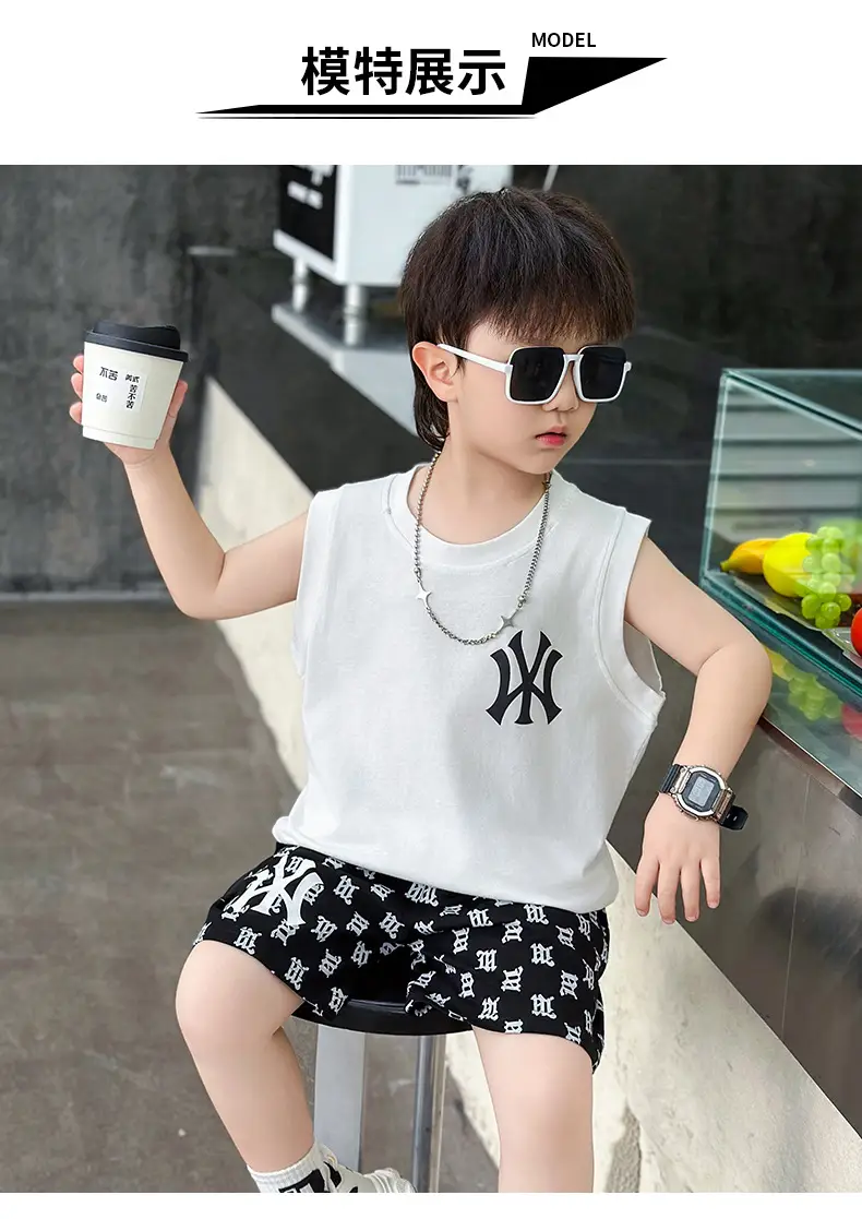 Boys Summer Vest Sleeveless White Black Korean Style — feature 6