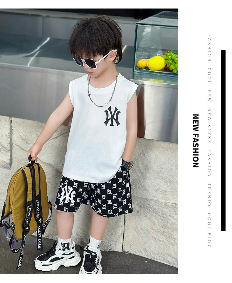 Boys Summer Vest Sleeveless White Black Korean Style — feature 7