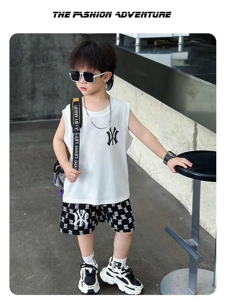 Boys Summer Vest Sleeveless White Black Korean Style — feature 9