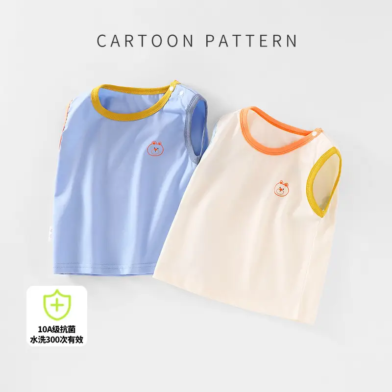 Baby Cotton Sleeveless T-Shirt with Bear Design - Image 3