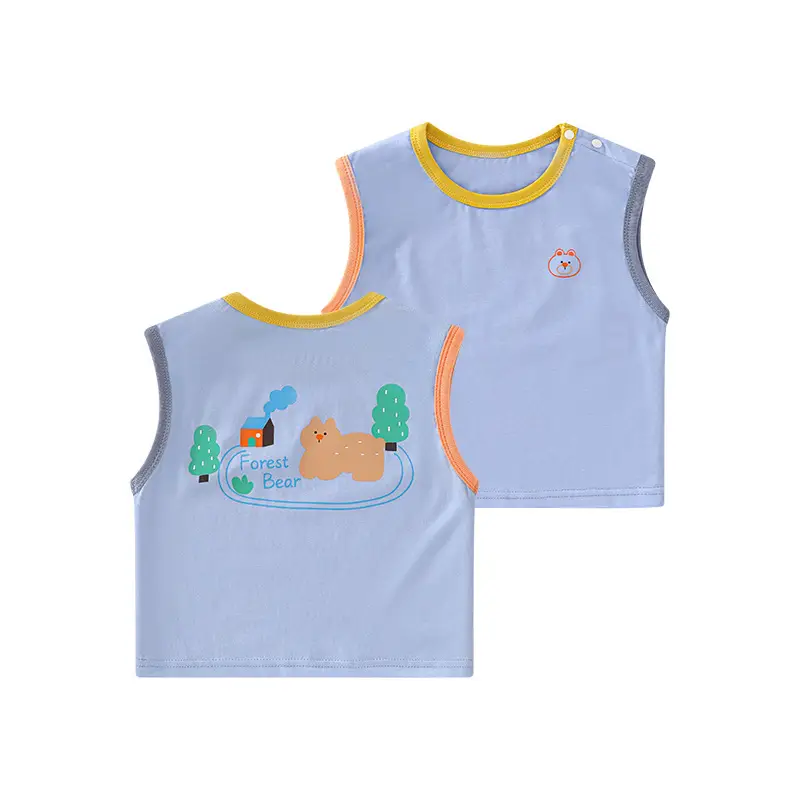 Baby Cotton Sleeveless T-Shirt with Bear Design - Image 7