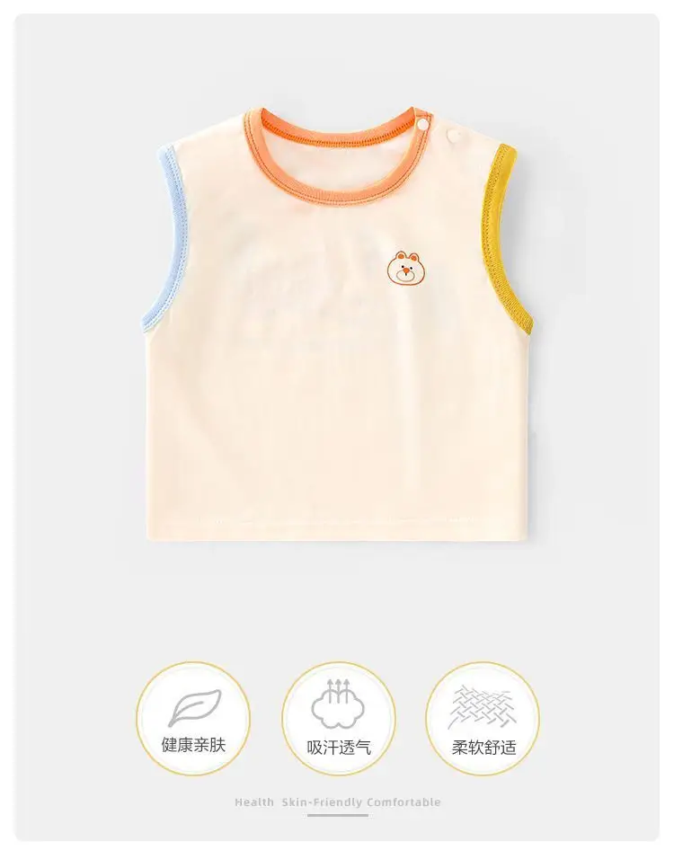 Baby Cotton Sleeveless T-Shirt with Bear Design — feature 1