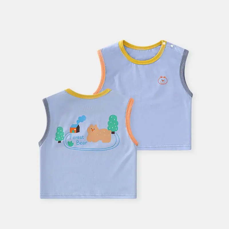 Baby Cotton Sleeveless T-Shirt with Bear Design - Image 2