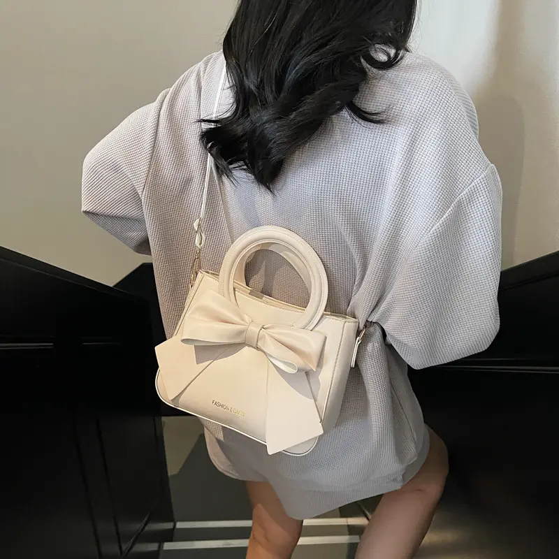 Women's Elegant Bowknot Shoulder Bag Beige - Image 7