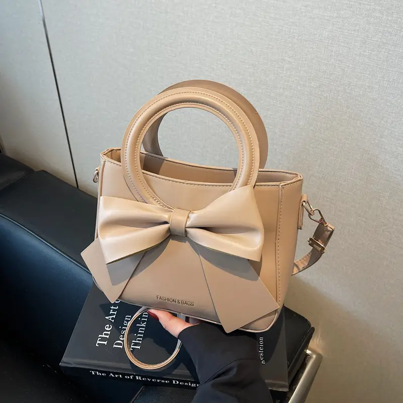 Women's Elegant Bowknot Shoulder Bag Beige - Image 6