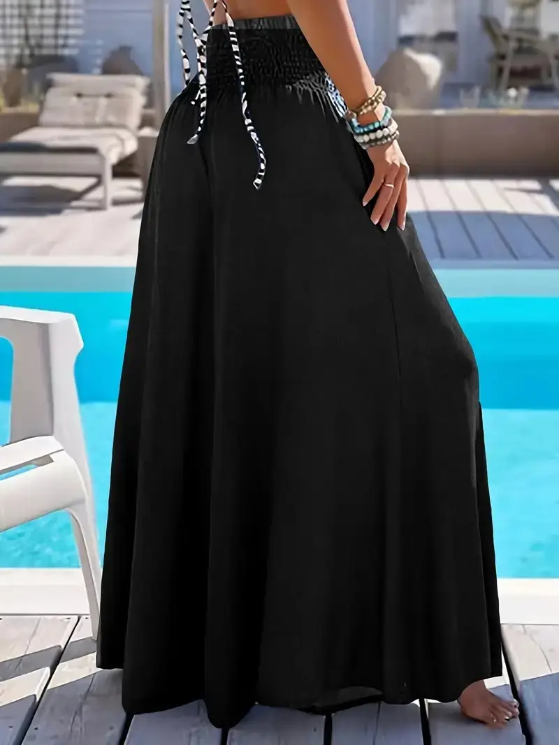 Red High Waist Ice Silk Wide Leg Pants for Women - Image 6