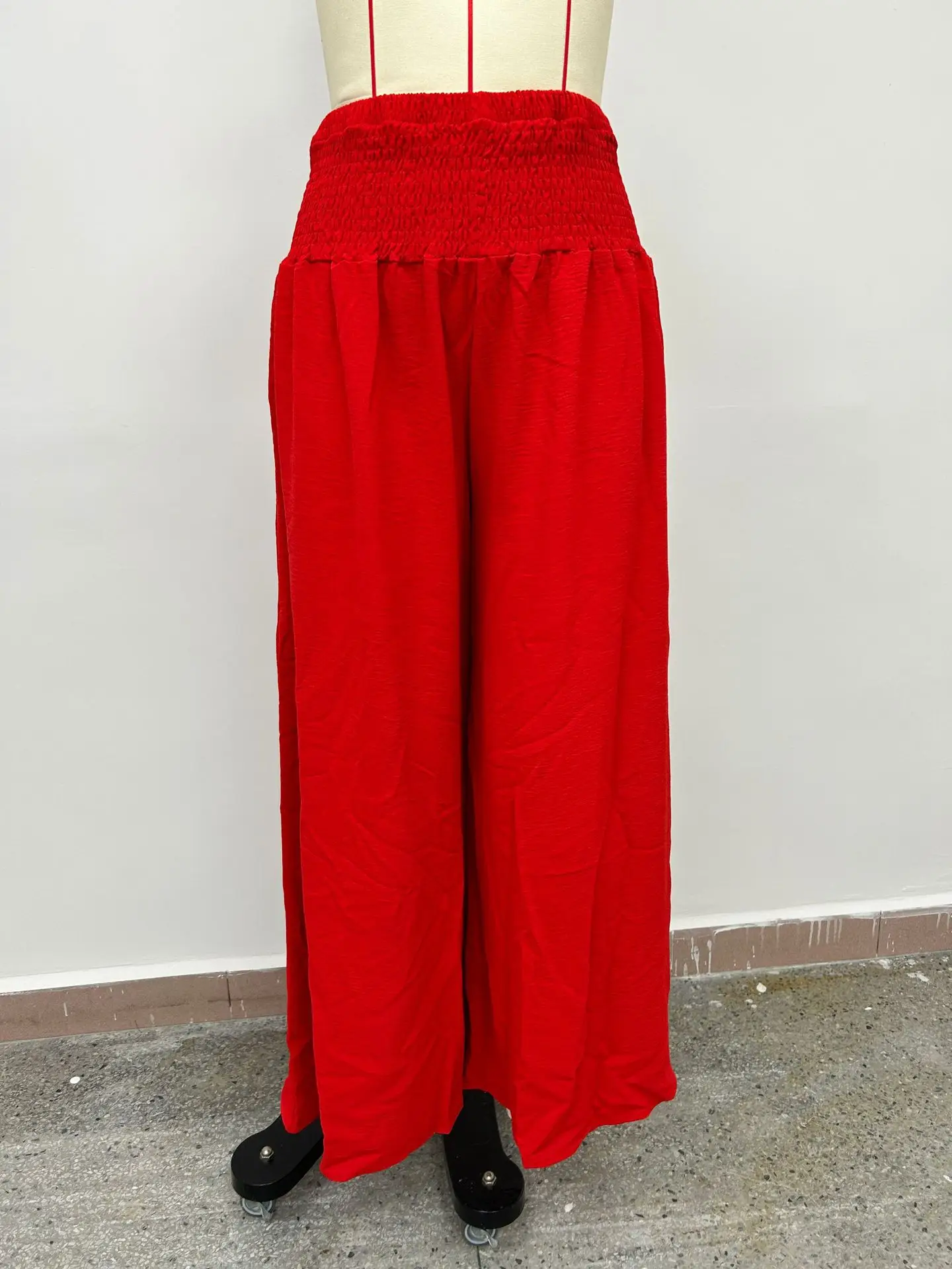 Red High Waist Ice Silk Wide Leg Pants for Women — feature 2