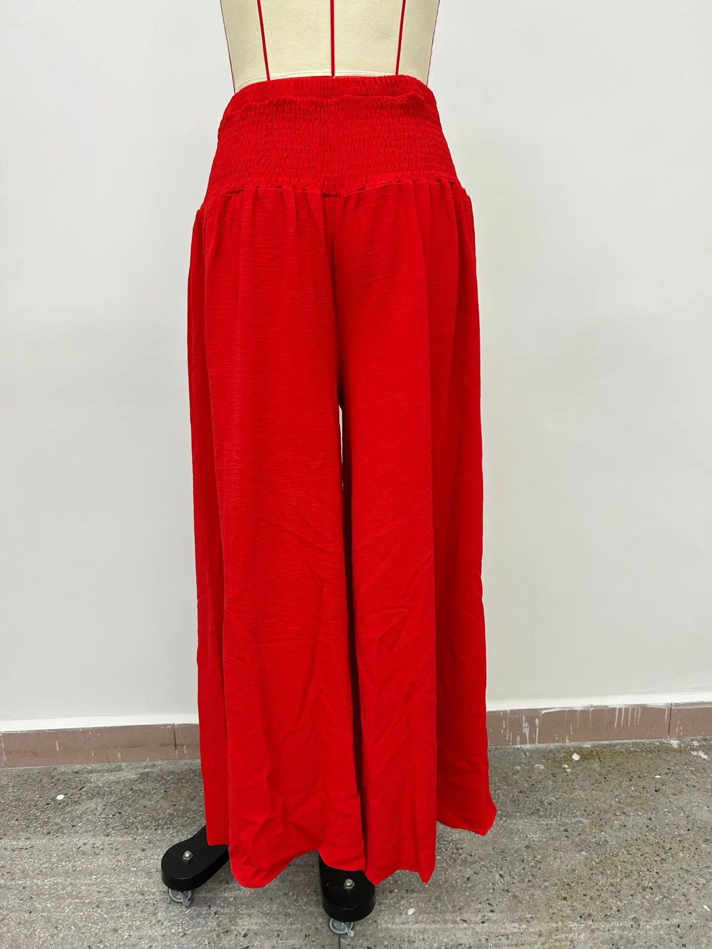 Red High Waist Ice Silk Wide Leg Pants for Women — feature 3
