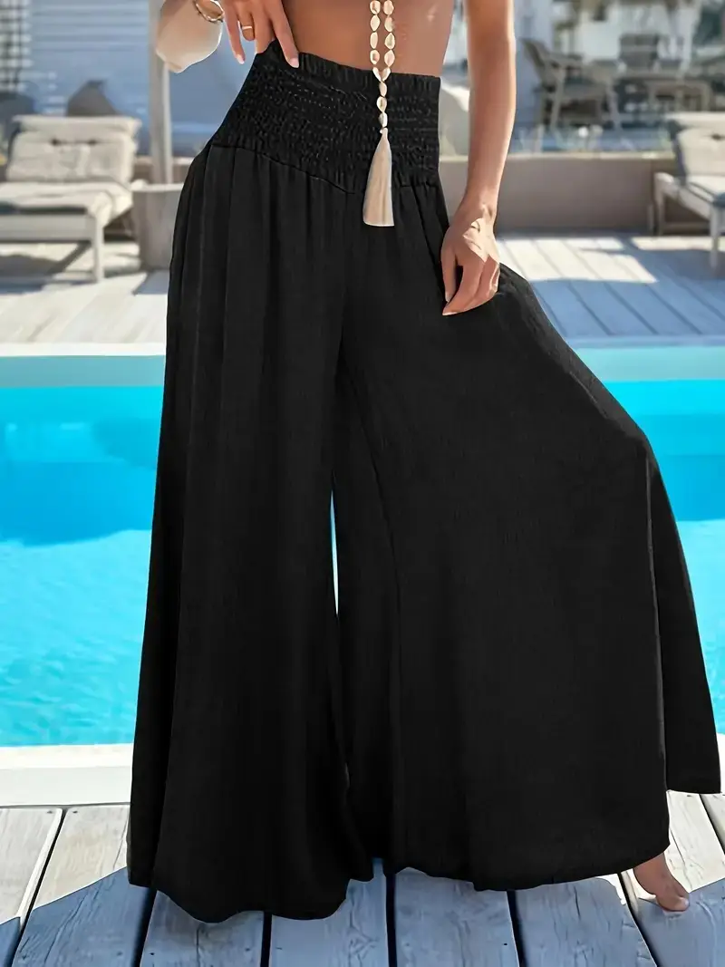 Red High Waist Ice Silk Wide Leg Pants for Women — feature 4