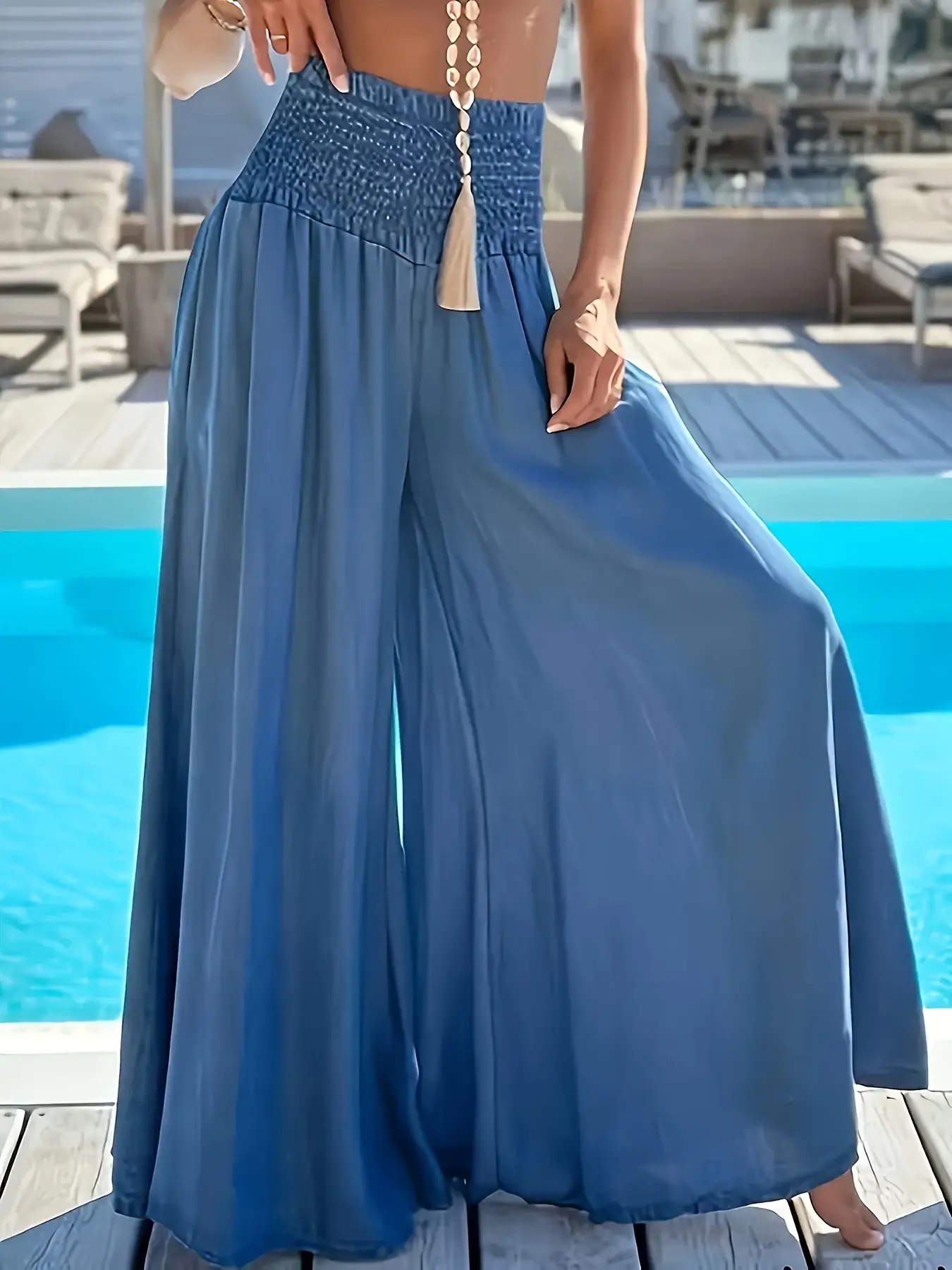 Red High Waist Ice Silk Wide Leg Pants for Women — feature 7