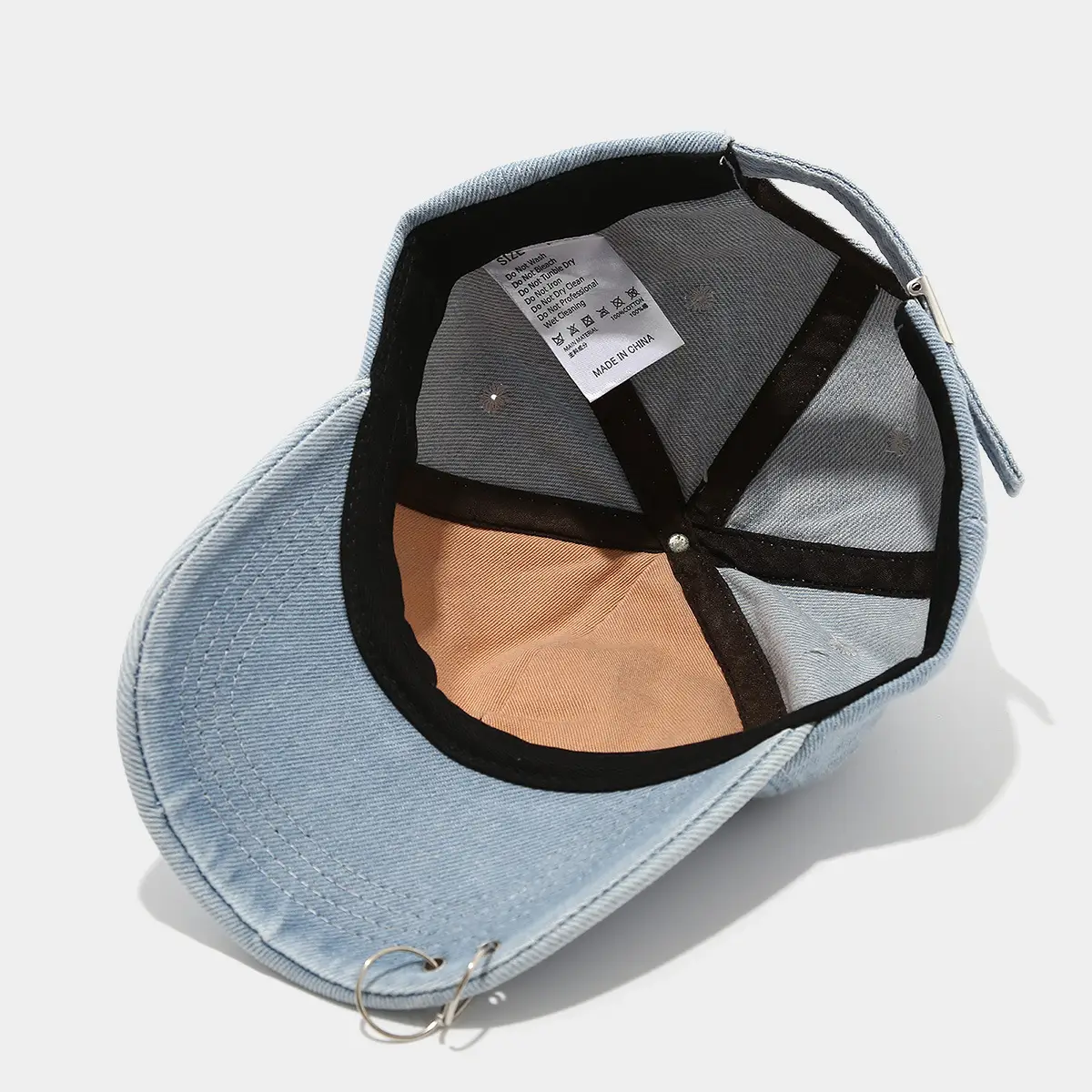 Women Denim Ripped Baseball Cap with Iron Rings — feature 9