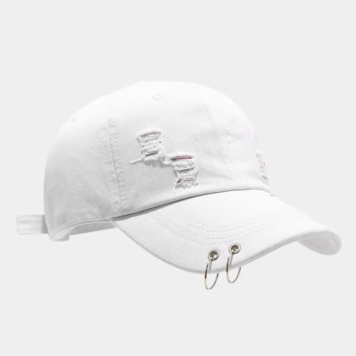 Women Denim Ripped Baseball Cap with Iron Rings - Image 2