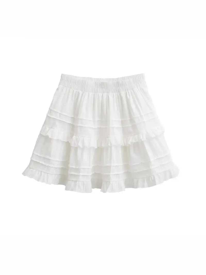 Women Ruffled Ruffled Skirt Set White Black Summer - Image 4