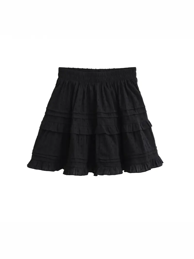 Women Ruffled Ruffled Skirt Set White Black Summer - Image 5