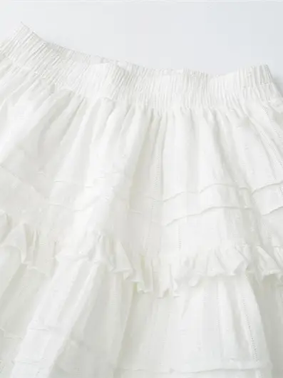 Women Ruffled Ruffled Skirt Set White Black Summer - Image 6