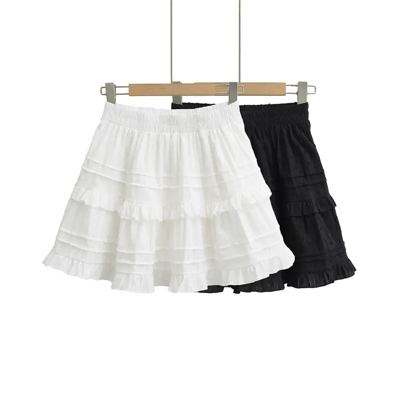 Women Ruffled Ruffled Skirt Set White Black Summer — feature 2