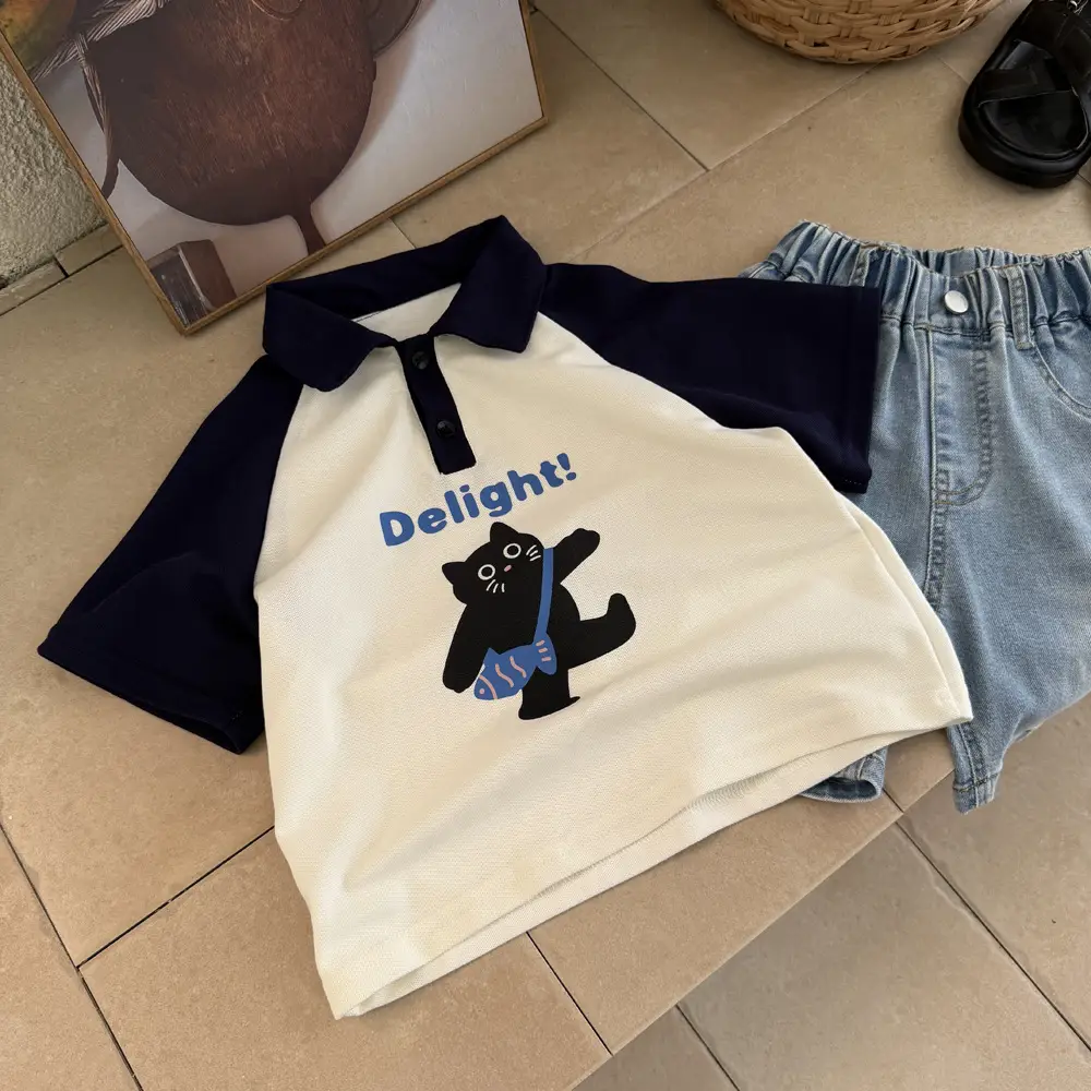 Kids Cartoon Polo T-Shirt Summer 2025 Medium Large - Image 4