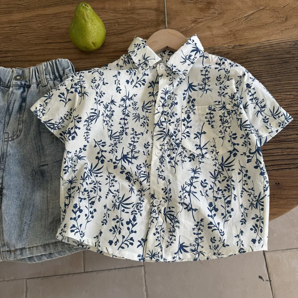Boys Blue Floral Pure Cotton Short Sleeve T-Shirt - Image 3