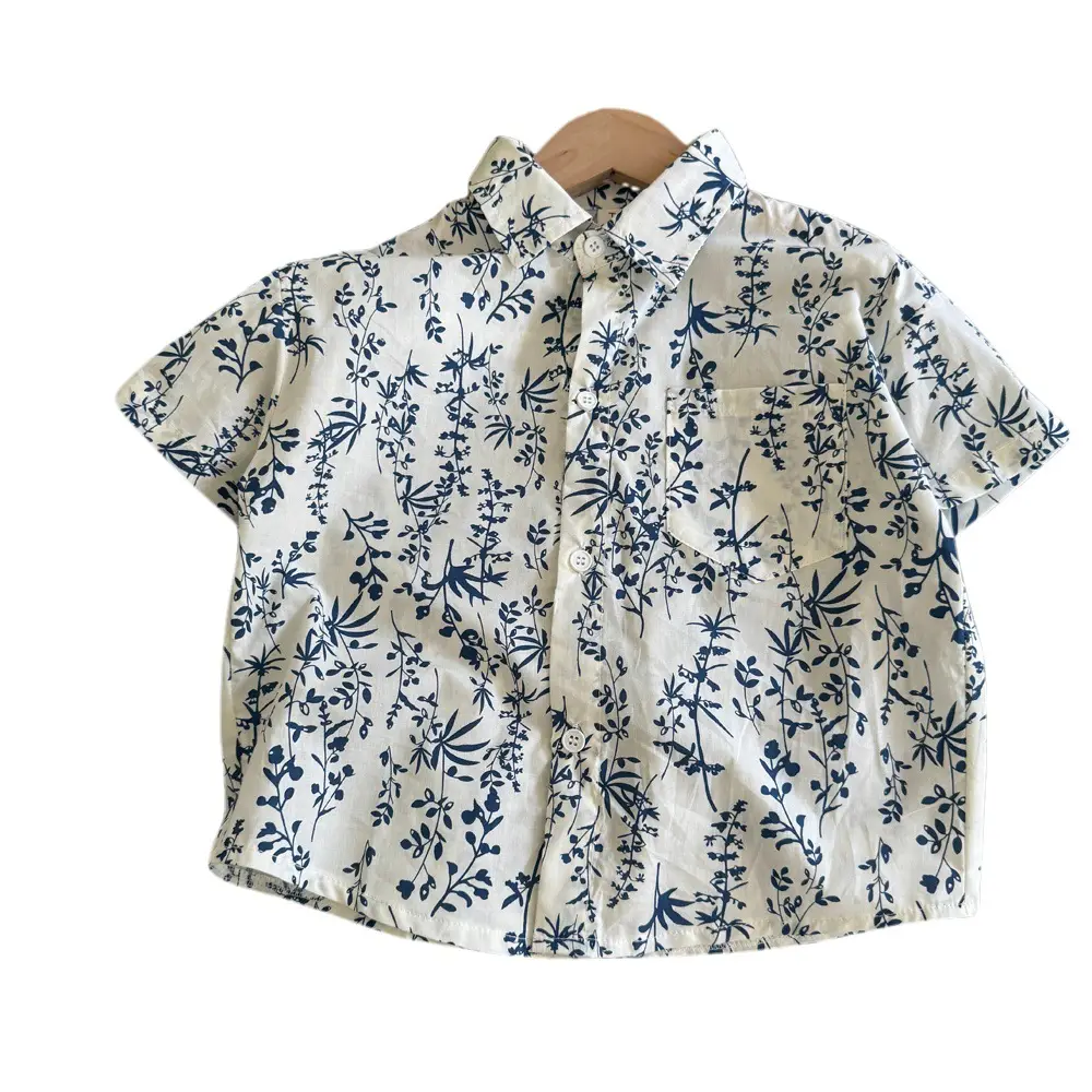 Boys Blue Floral Pure Cotton Short Sleeve T-Shirt - Image 6