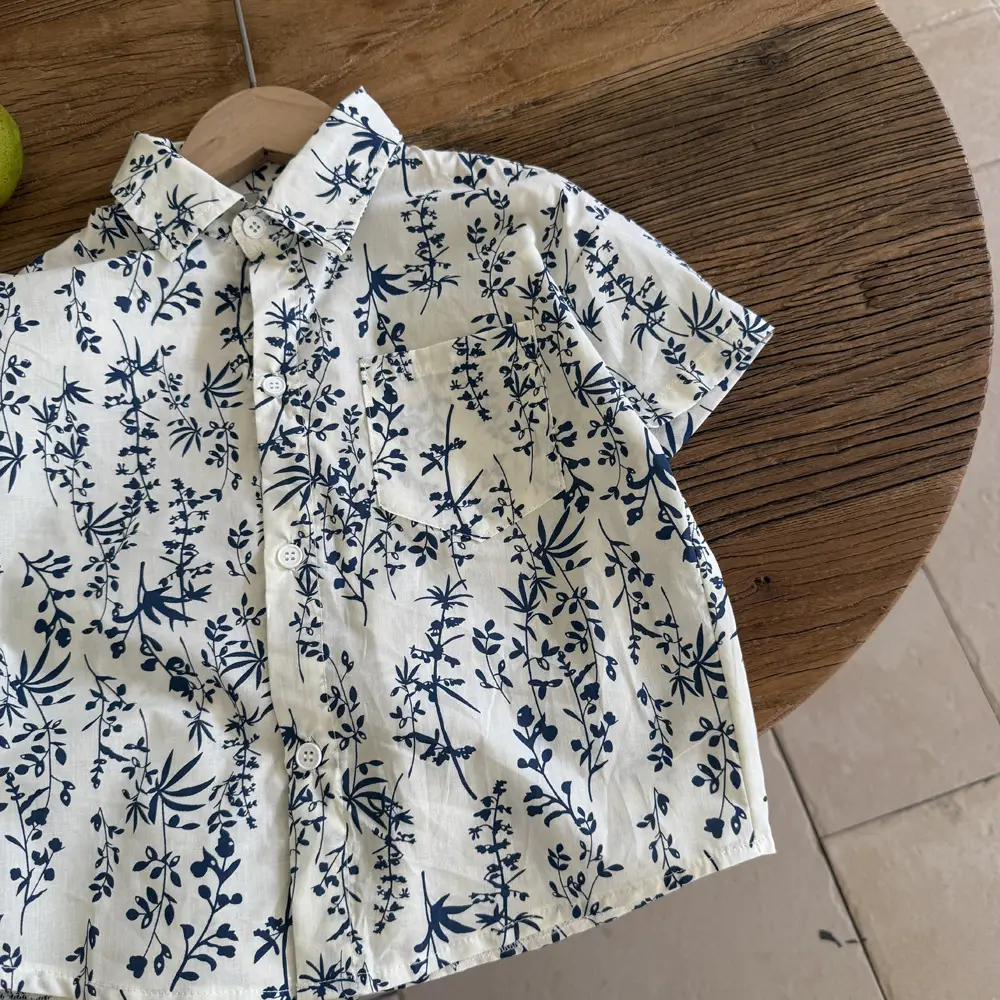 Boys Blue Floral Pure Cotton Short Sleeve T-Shirt — feature 11
