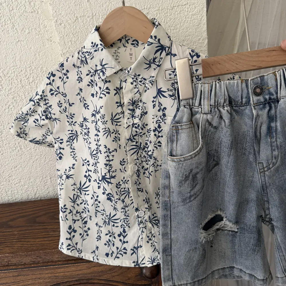 Boys Blue Floral Pure Cotton Short Sleeve T-Shirt — feature 4