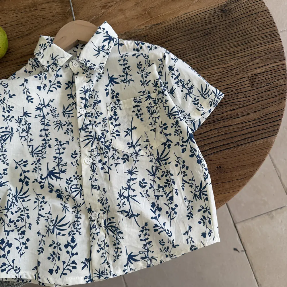Boys Blue Floral Pure Cotton Short Sleeve T-Shirt — feature 6