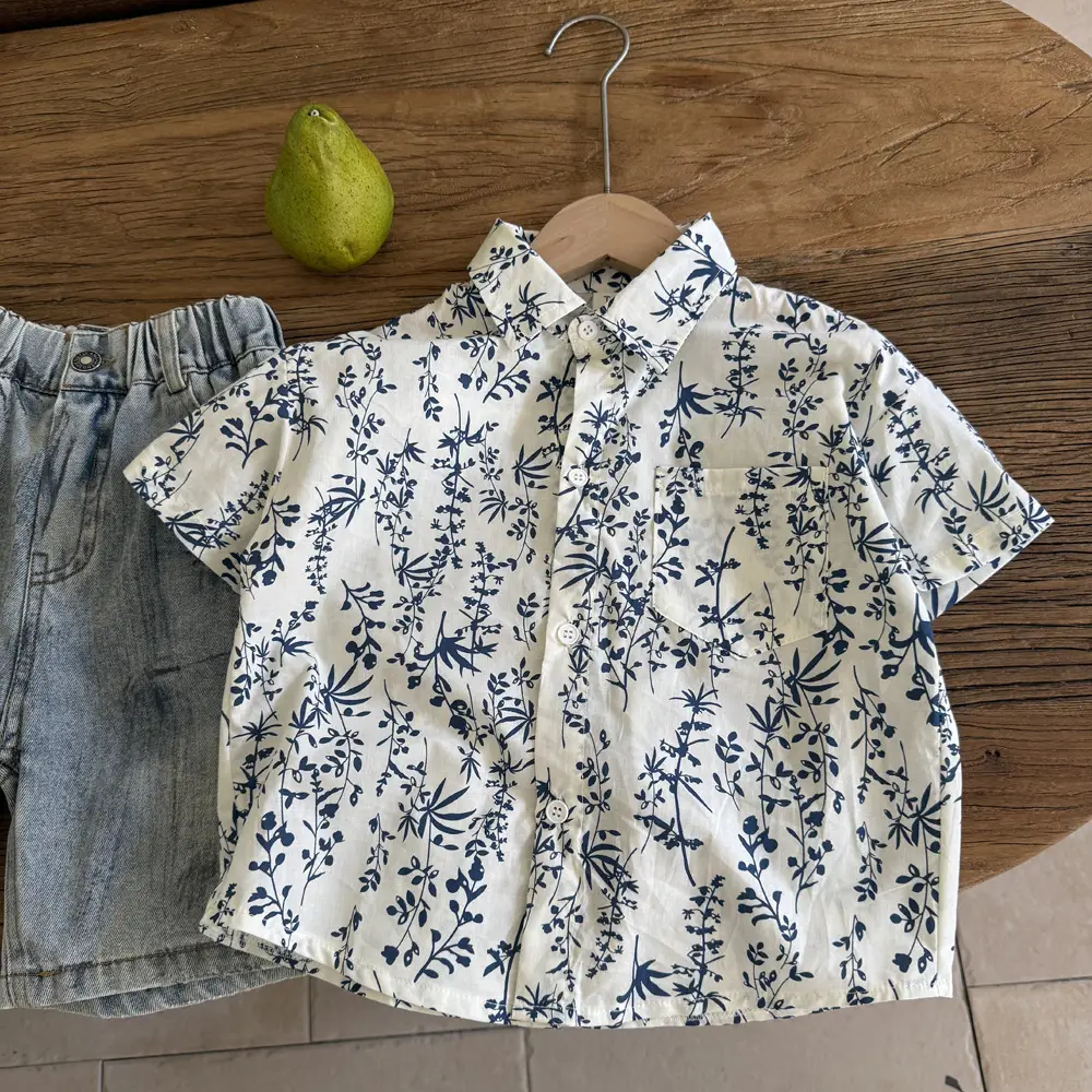 Boys Blue Floral Pure Cotton Short Sleeve T-Shirt — feature 8