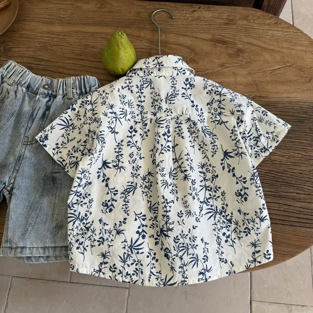 Boys Blue Floral Pure Cotton Short Sleeve T-Shirt — feature 9