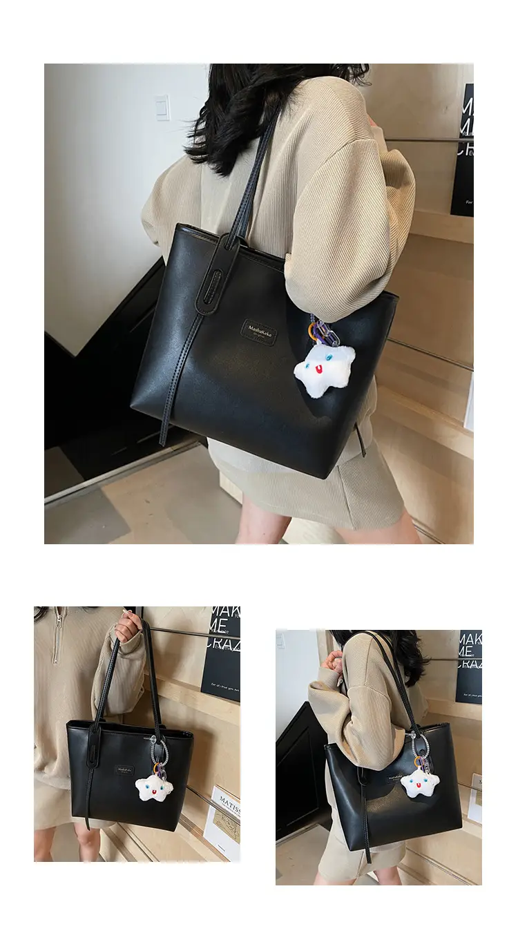 Women's Cream Brown Crossbody Tote Bag with Cute Charm — feature 11