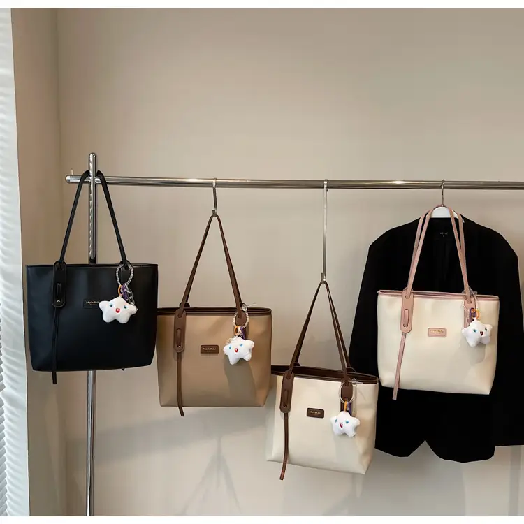 Women's Cream Brown Crossbody Tote Bag with Cute Charm — feature 15