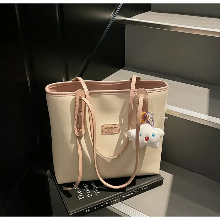 Women's Cream Brown Crossbody Tote Bag with Cute Charm — feature 16