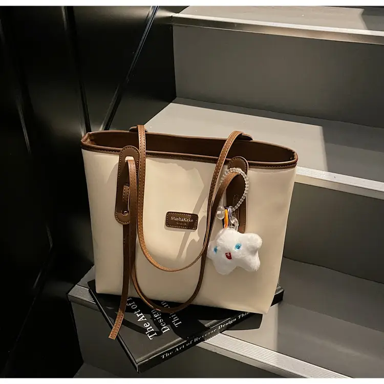 Women's Cream Brown Crossbody Tote Bag with Cute Charm — feature 17