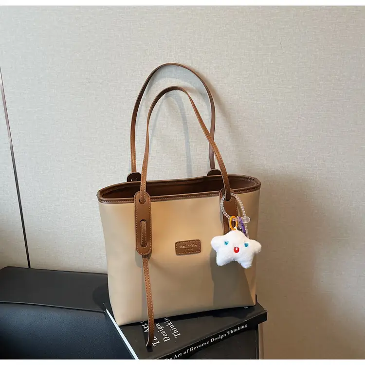 Women's Cream Brown Crossbody Tote Bag with Cute Charm — feature 19