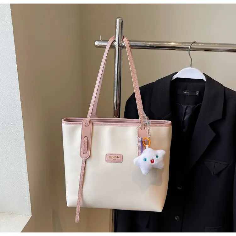 Women's Cream Brown Crossbody Tote Bag with Cute Charm — feature 21